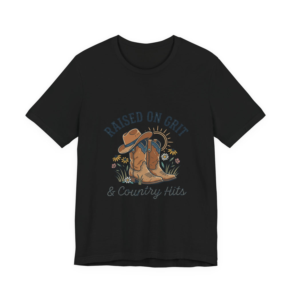 Raised on Grit Cowboy Boots Hat Graphic Tee | western rustic cowgirl prairie vintage