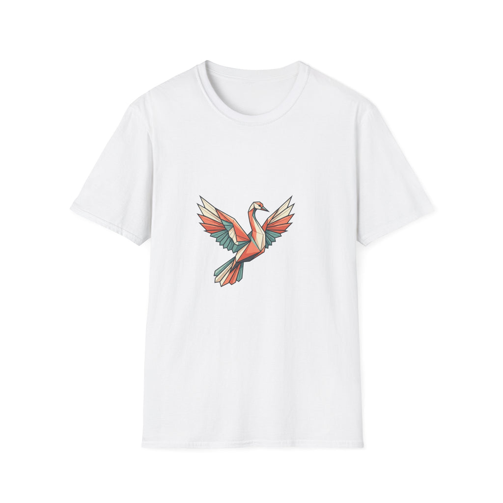 Geometric Origami Crane T-Shirt — Colorful Bird Graphic Tee