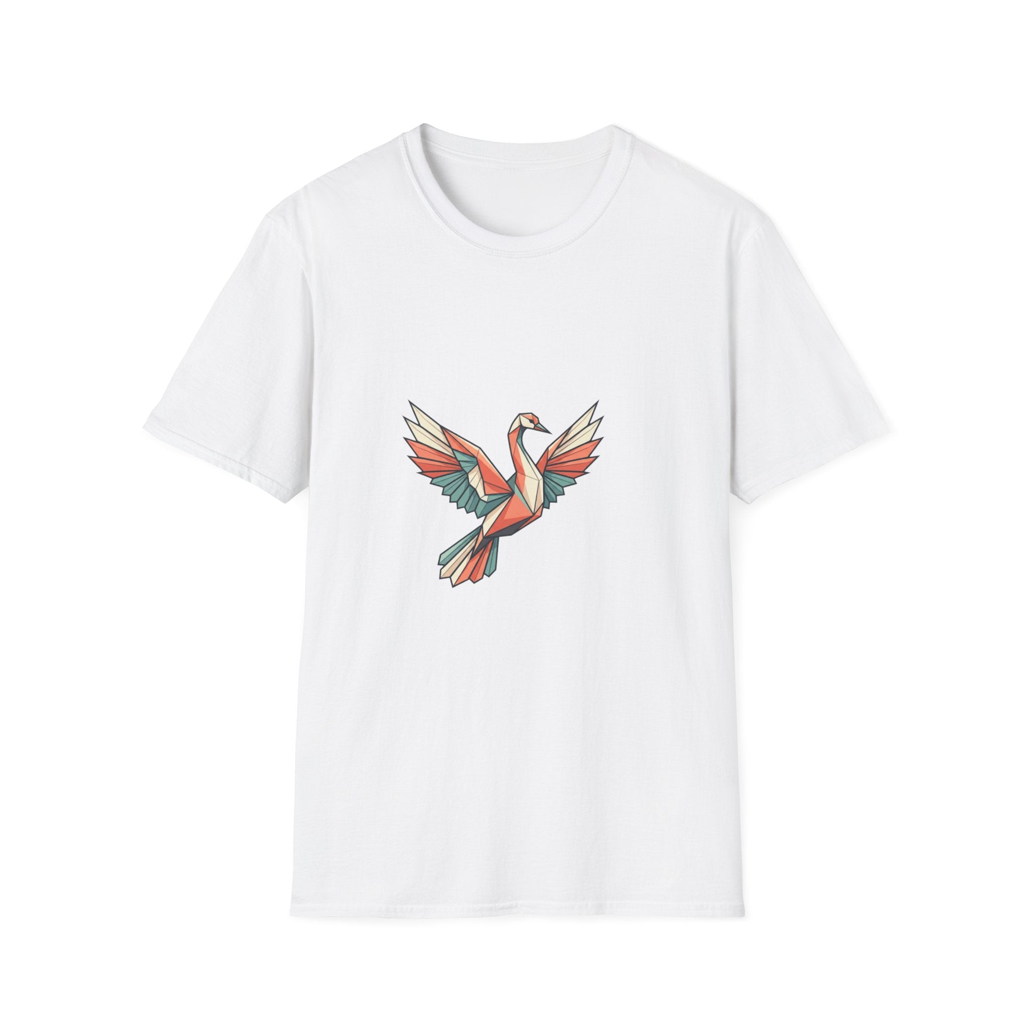 Geometric Origami Crane T-Shirt — Colorful Bird Graphic Tee