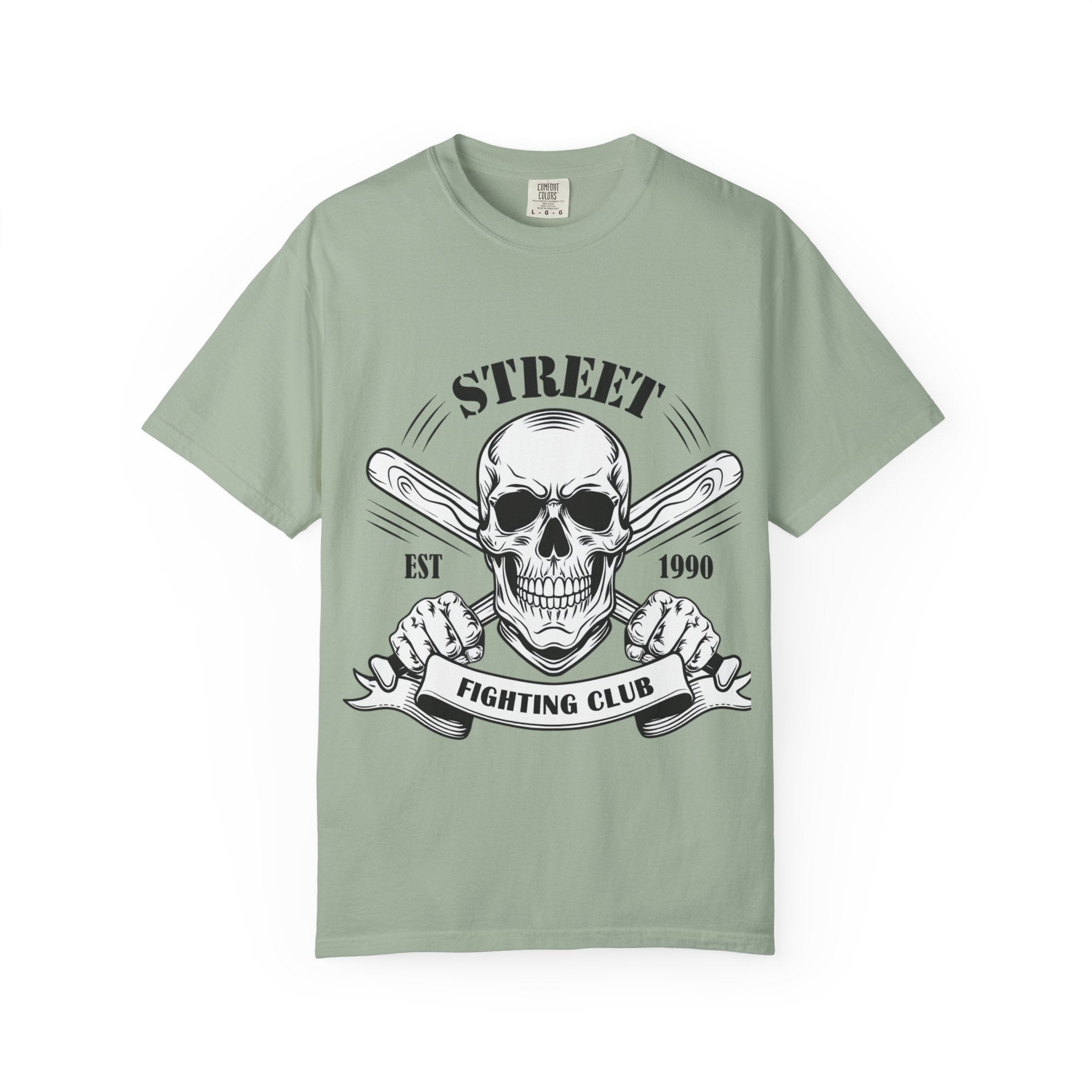 Street Fighting Club Skull T-Shirt — Vintage Skull & Crossed Baseball Bats Design