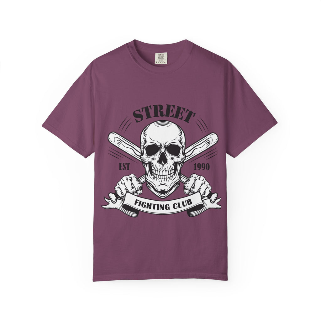 Street Fighting Club Skull T-Shirt — Vintage Skull & Crossed Baseball Bats Design
