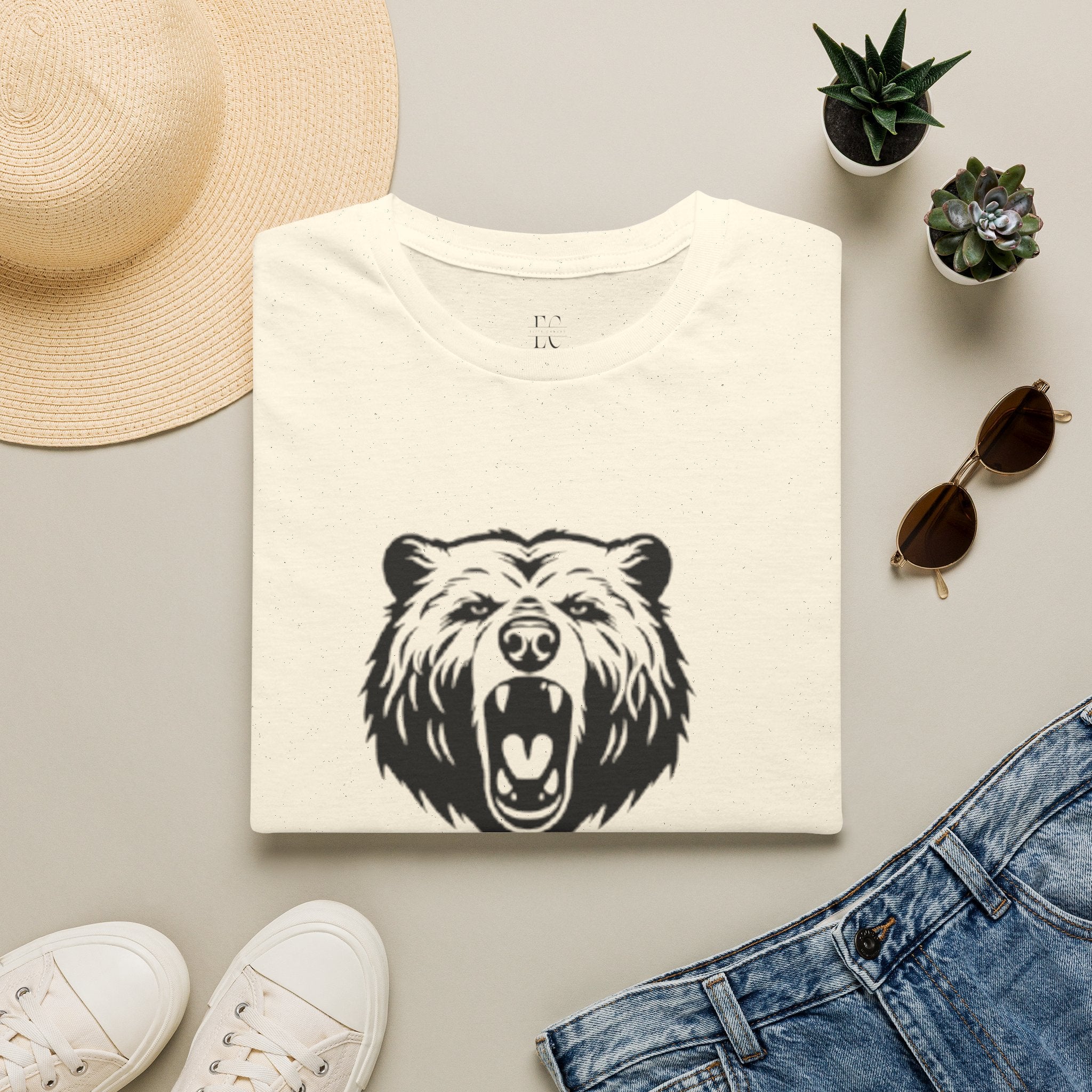 Bear Graphic T‑Shirt — Roaring Bear Vertical Text Design
