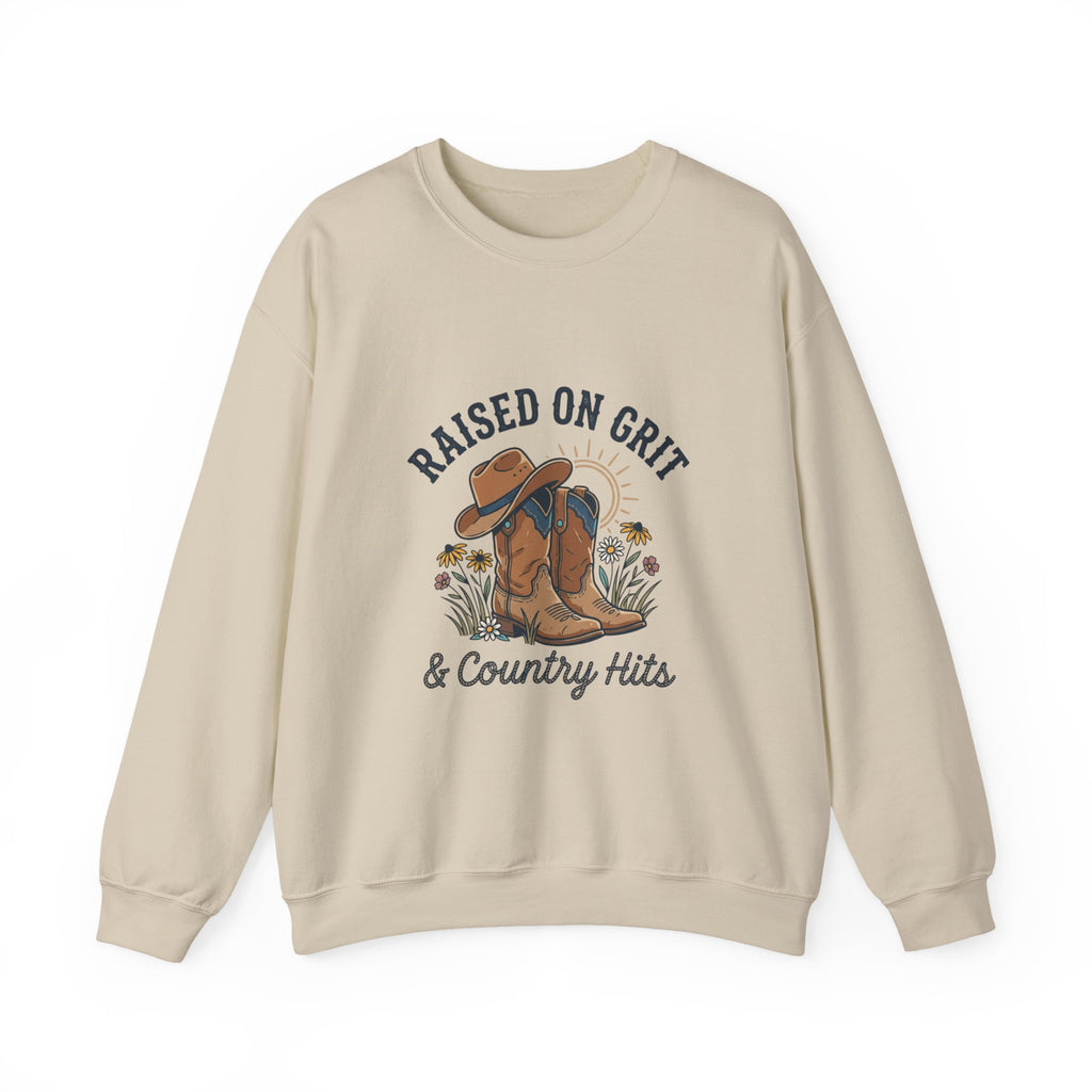 Raised on Grit & Country Hits Sweatshirt | western ranch rustic prairie