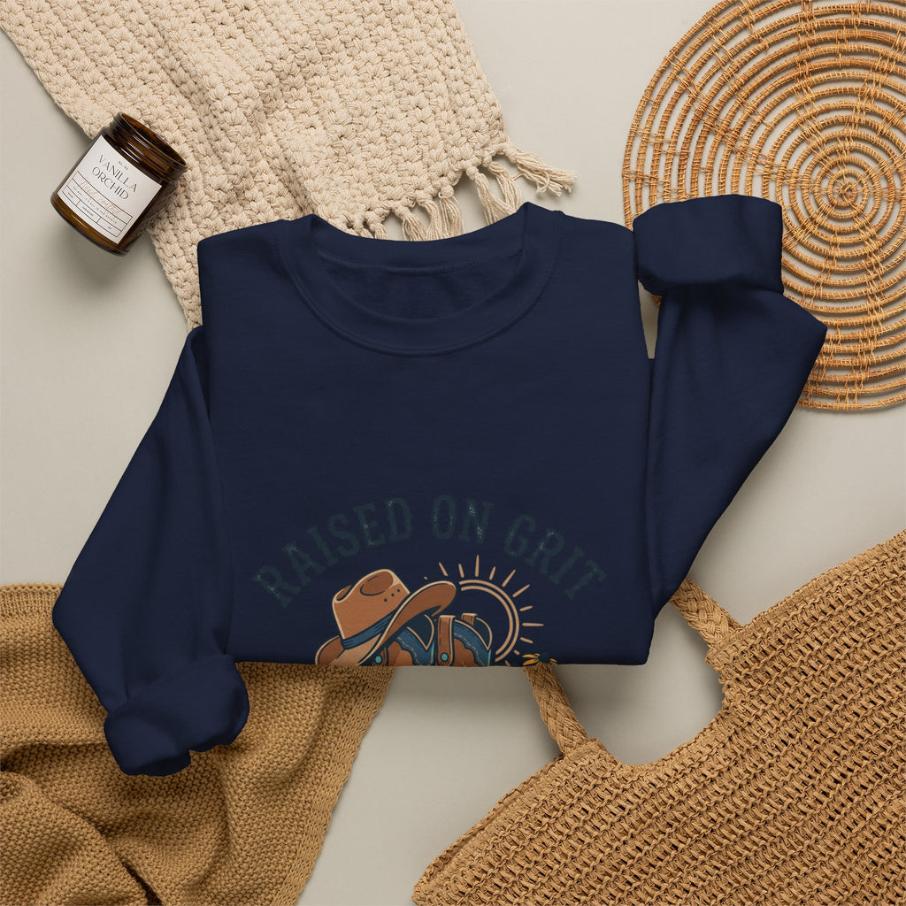 Raised on Grit & Country Hits Sweatshirt | western ranch rustic prairie