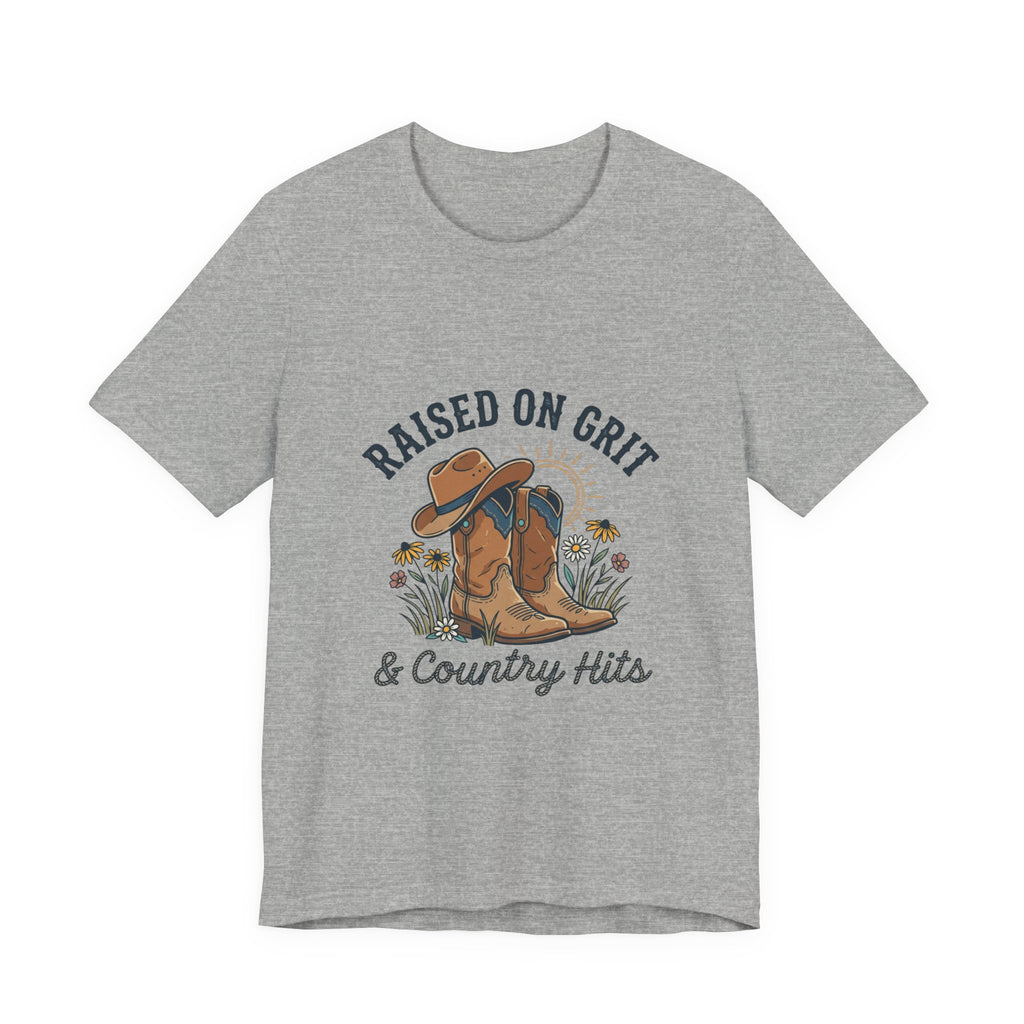 Raised on Grit Cowboy Boots Hat Graphic Tee | western rustic cowgirl prairie vintage