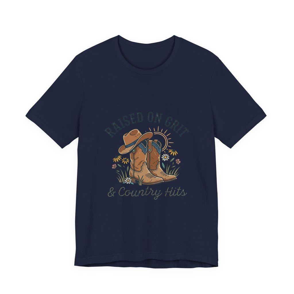 Raised on Grit Cowboy Boots Hat Graphic Tee | western rustic cowgirl prairie vintage