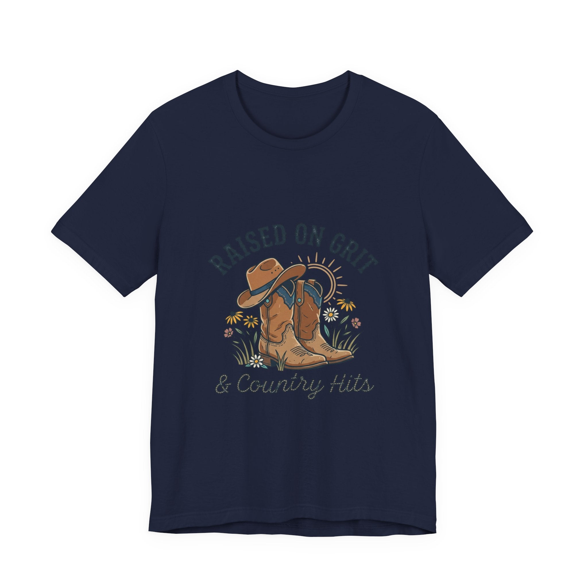 Raised on Grit Cowboy Boots Hat Graphic Tee | western rustic cowgirl prairie vintage