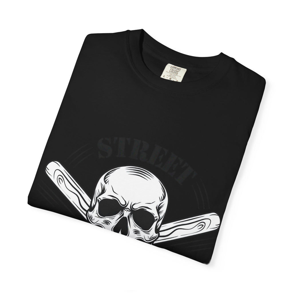 Street Fighting Club Skull T-Shirt — Vintage Skull & Crossed Baseball Bats Design