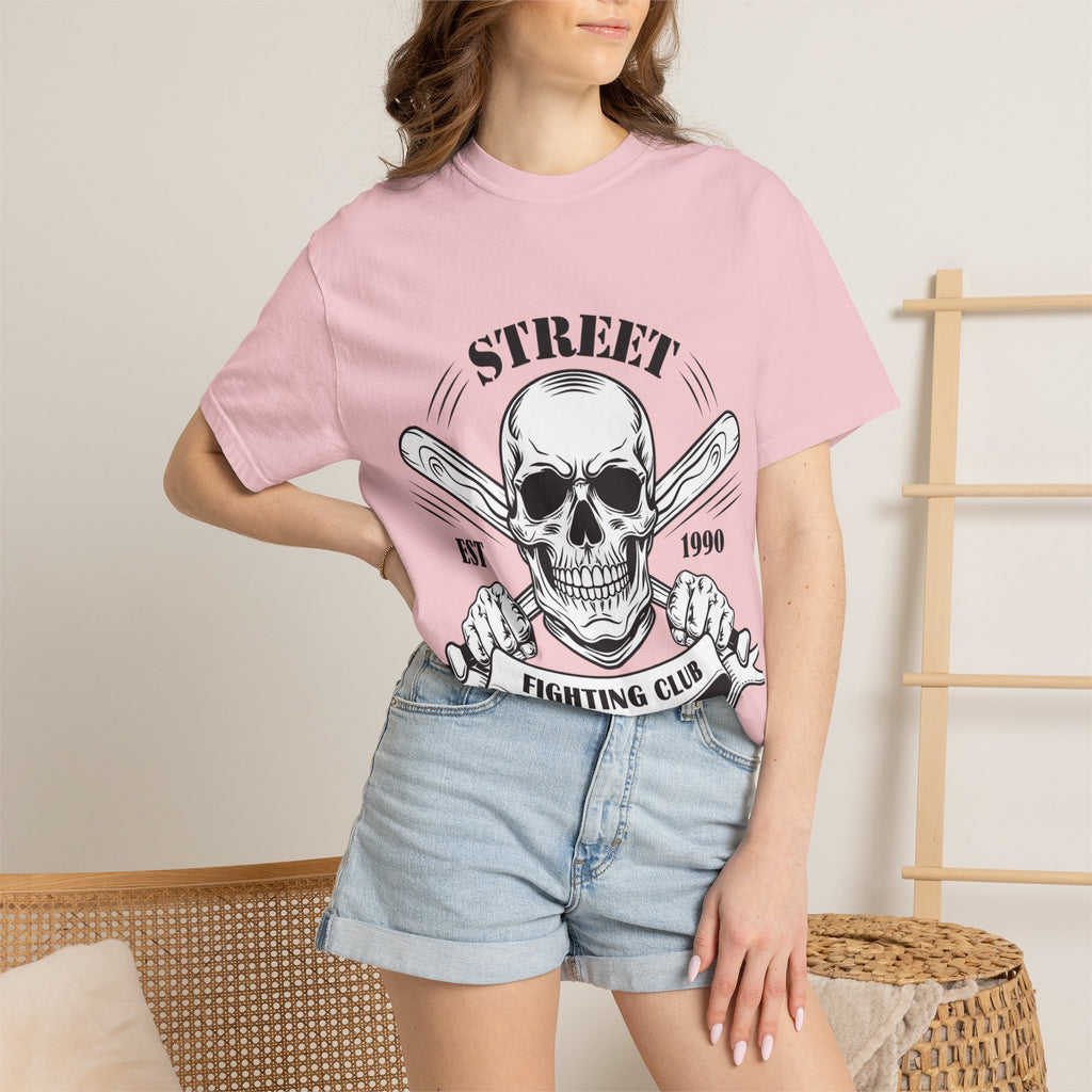 Street Fighting Club Skull T-Shirt — Vintage Skull & Crossed Baseball Bats Design