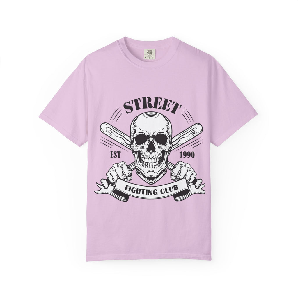 Street Fighting Club Skull T-Shirt — Vintage Skull & Crossed Baseball Bats Design