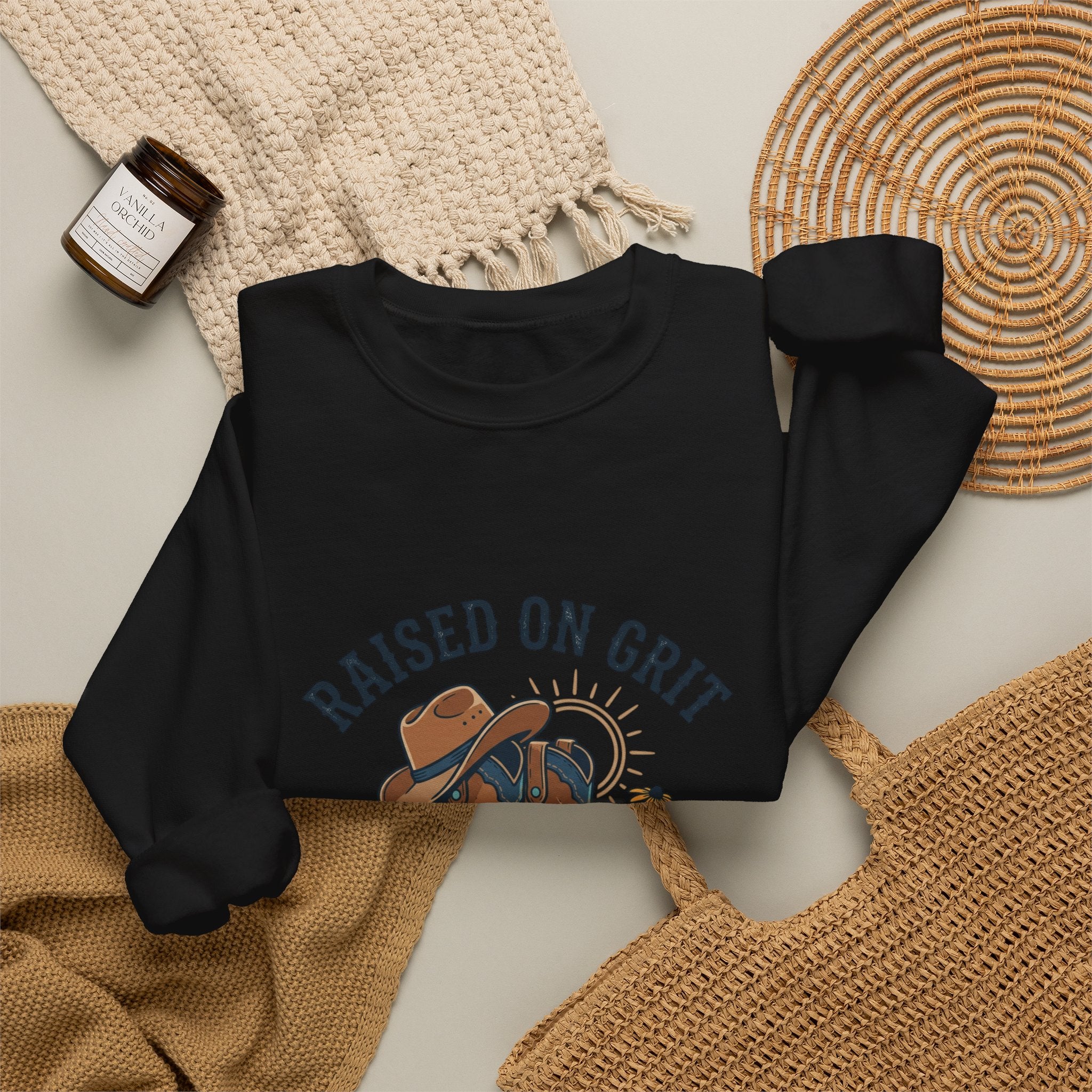 Raised on Grit & Country Hits Sweatshirt | western ranch rustic prairie