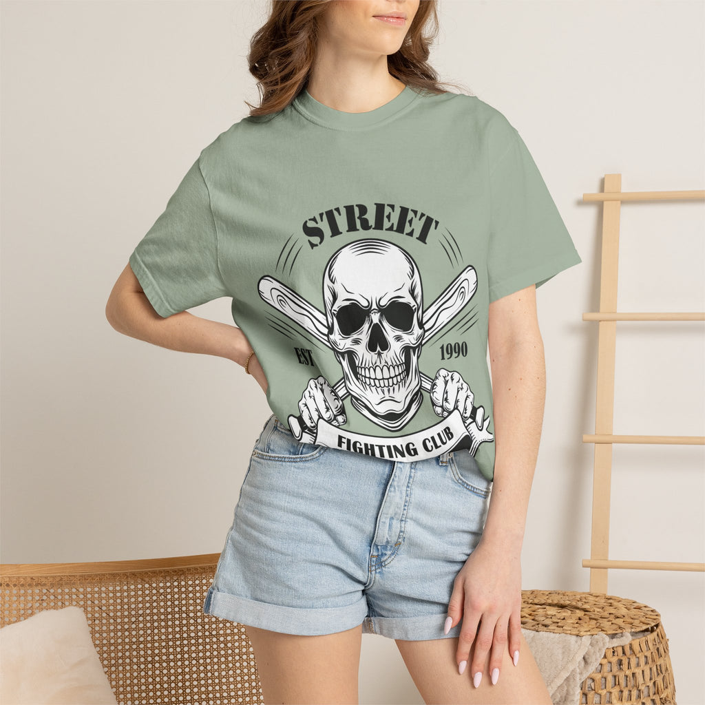 Street Fighting Club Skull T-Shirt — Vintage Skull & Crossed Baseball Bats Design