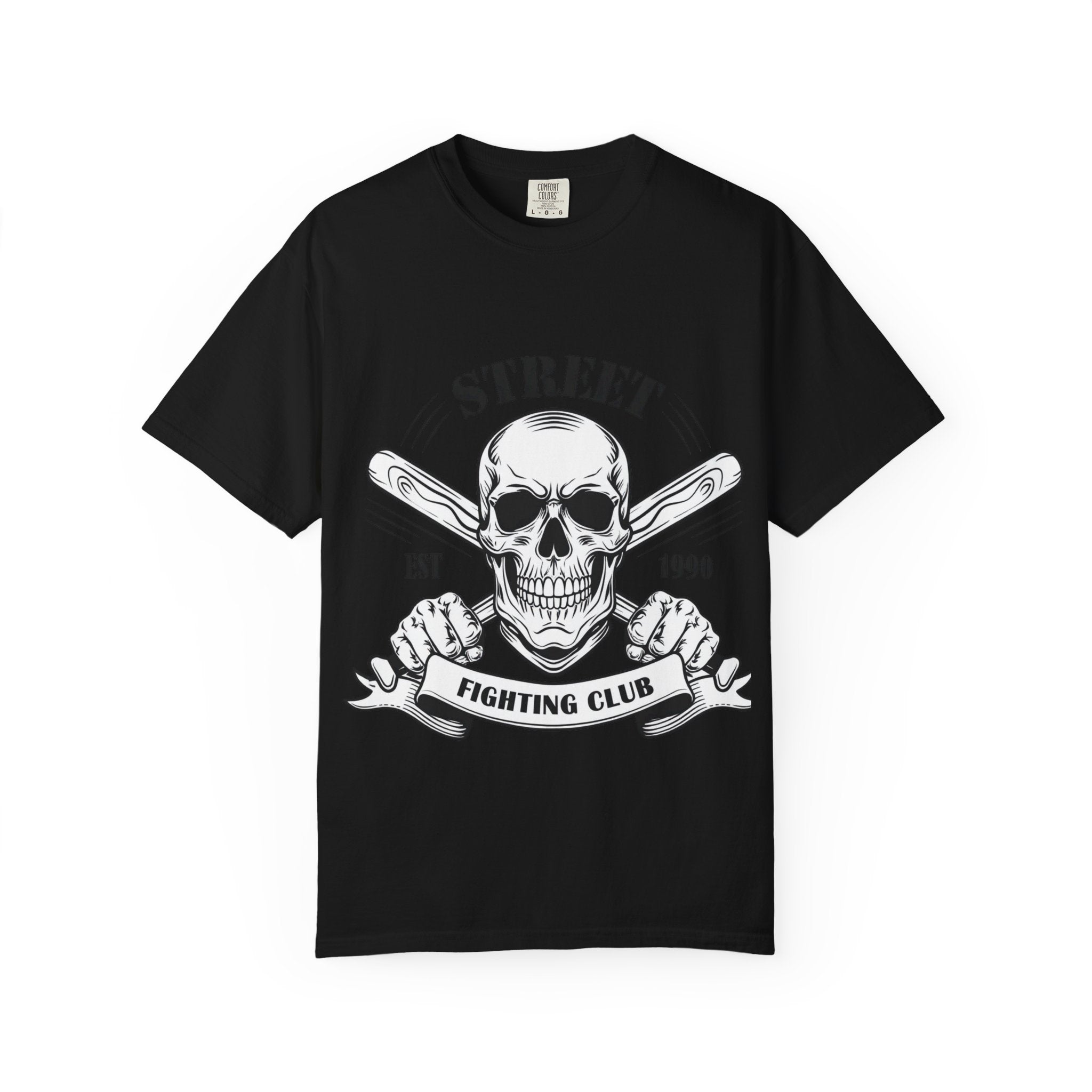 Street Fighting Club Skull T-Shirt — Vintage Skull & Crossed Baseball Bats Design