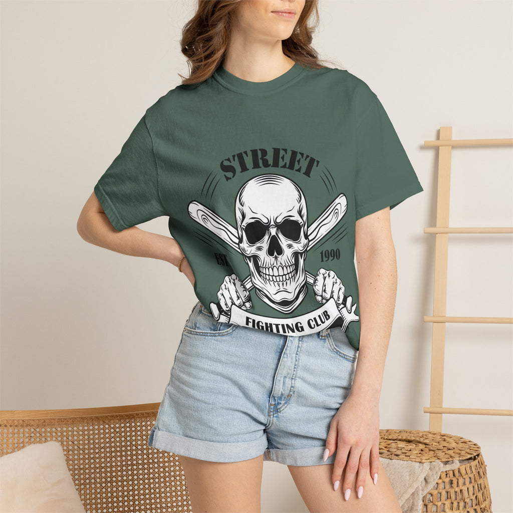 Street Fighting Club Skull T-Shirt — Vintage Skull & Crossed Baseball Bats Design