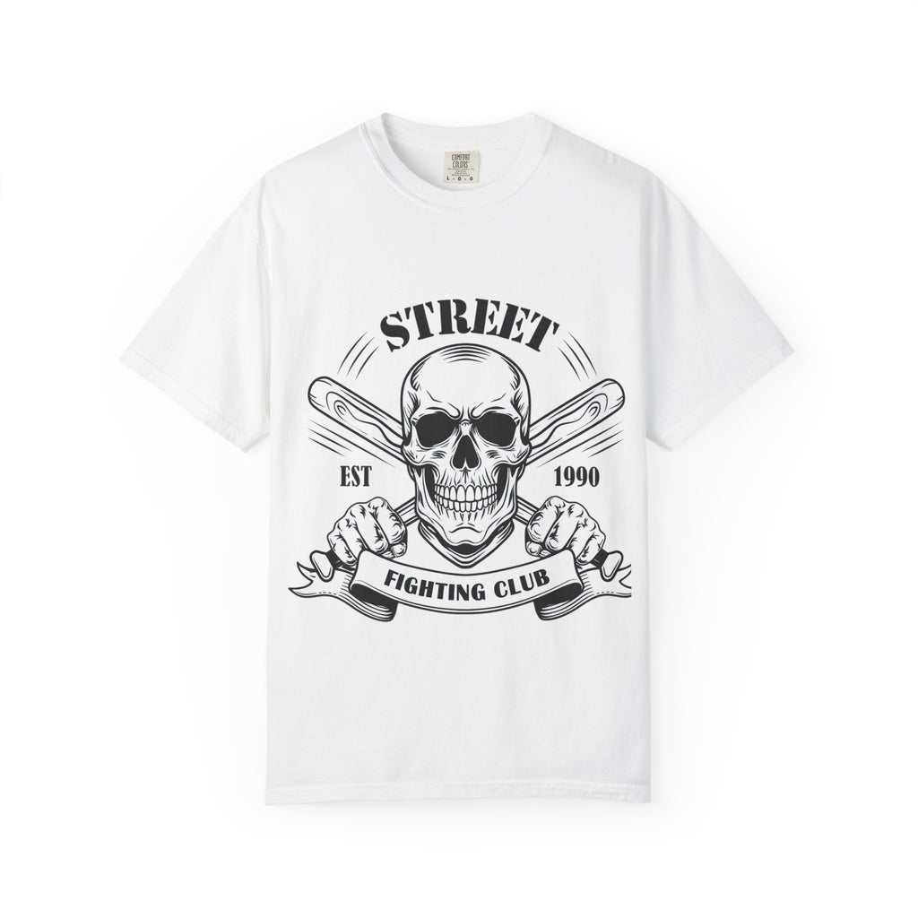 Street Fighting Club Skull T-Shirt — Vintage Skull & Crossed Baseball Bats Design