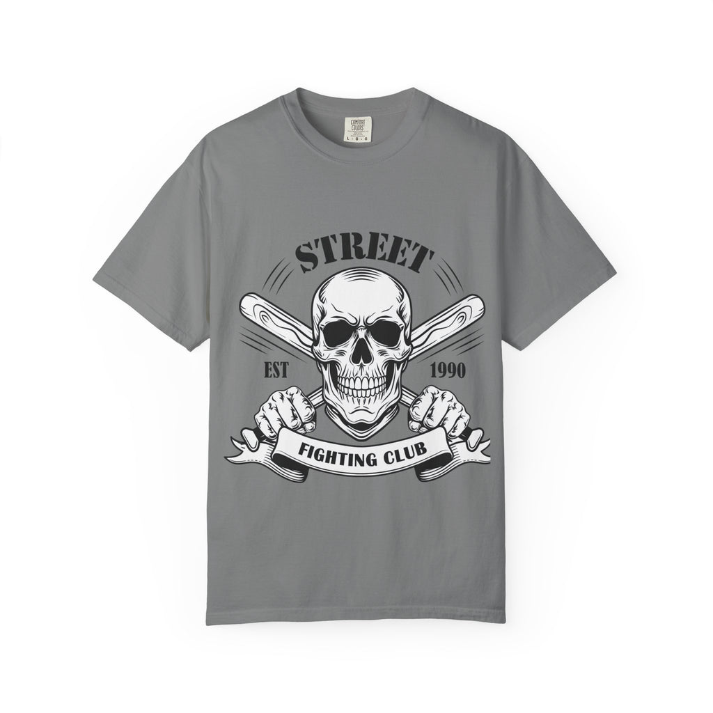 Street Fighting Club Skull T-Shirt — Vintage Skull & Crossed Baseball Bats Design