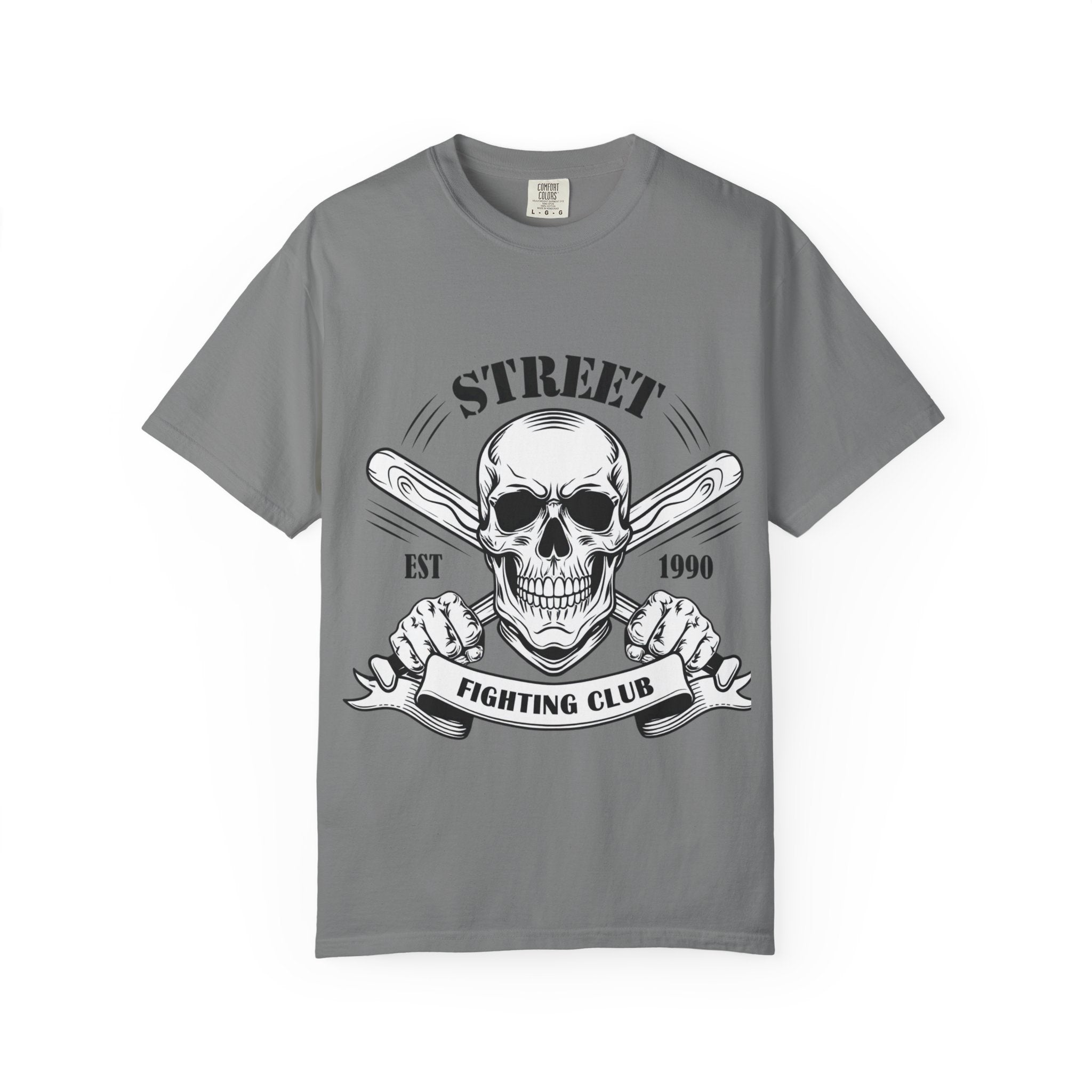 Street Fighting Club Skull T-Shirt — Vintage Skull & Crossed Baseball Bats Design