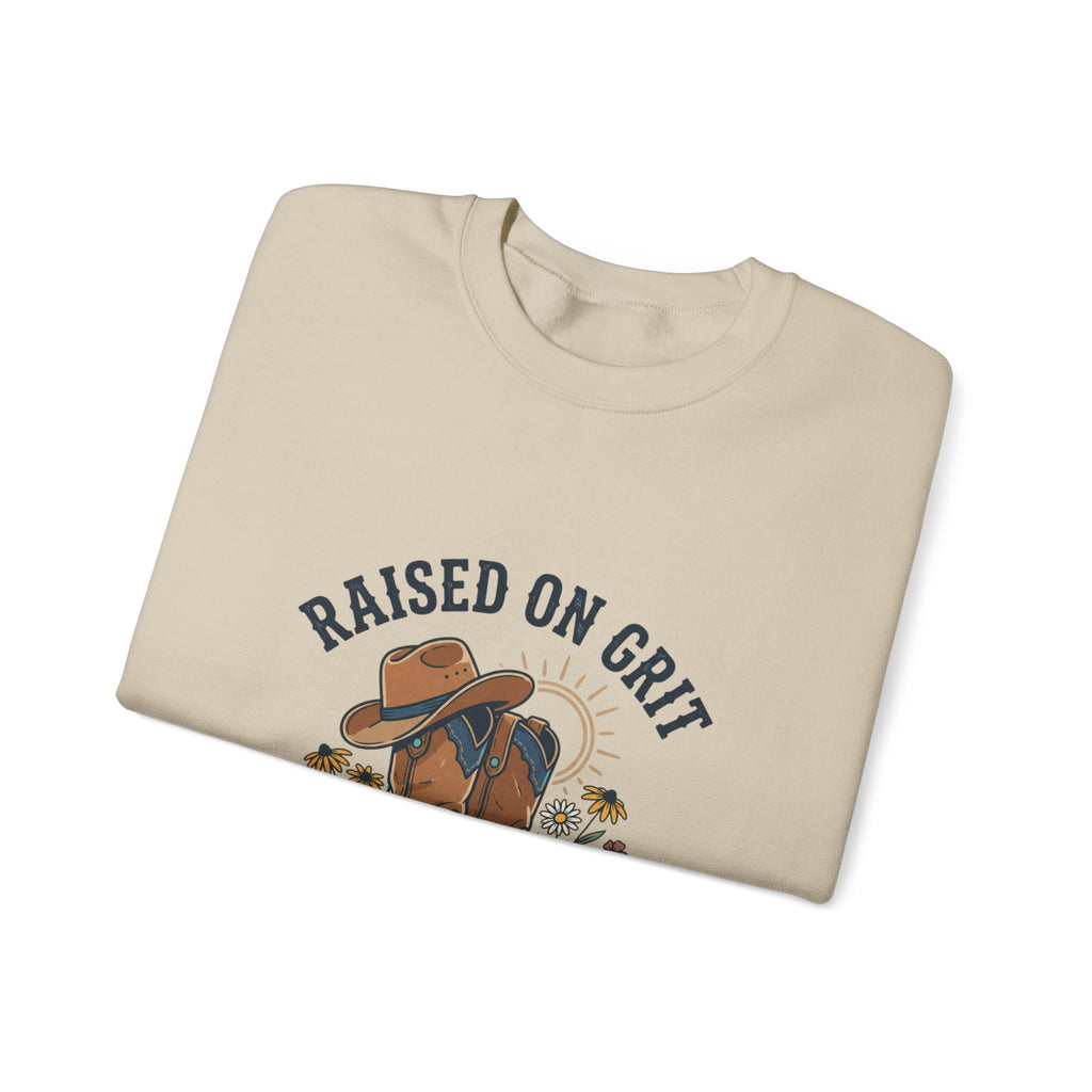 Raised on Grit & Country Hits Sweatshirt | western ranch rustic prairie