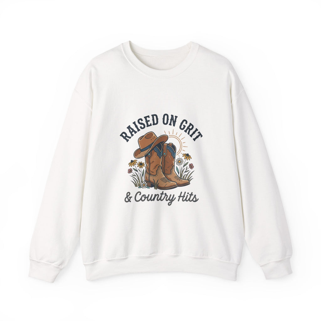 Raised on Grit & Country Hits Sweatshirt | western ranch rustic prairie