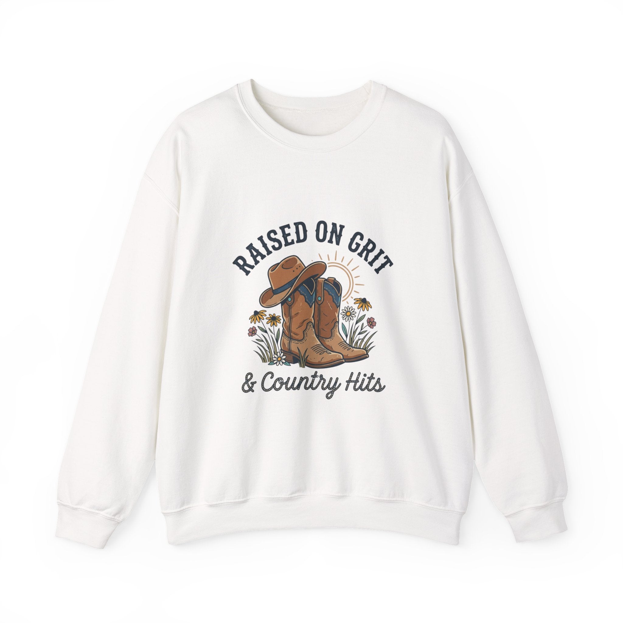 Raised on Grit & Country Hits Sweatshirt | western ranch rustic prairie