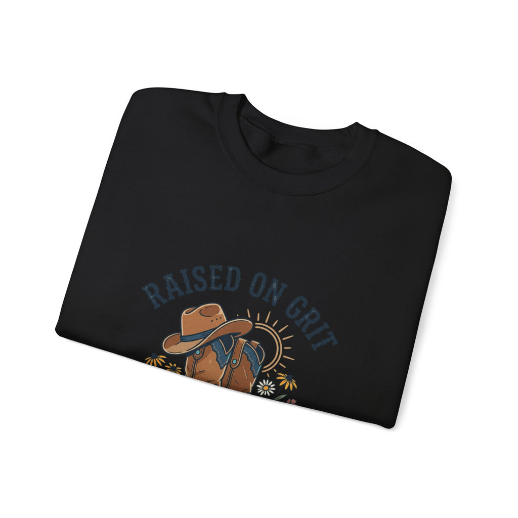 Raised on Grit & Country Hits Sweatshirt | western ranch rustic prairie