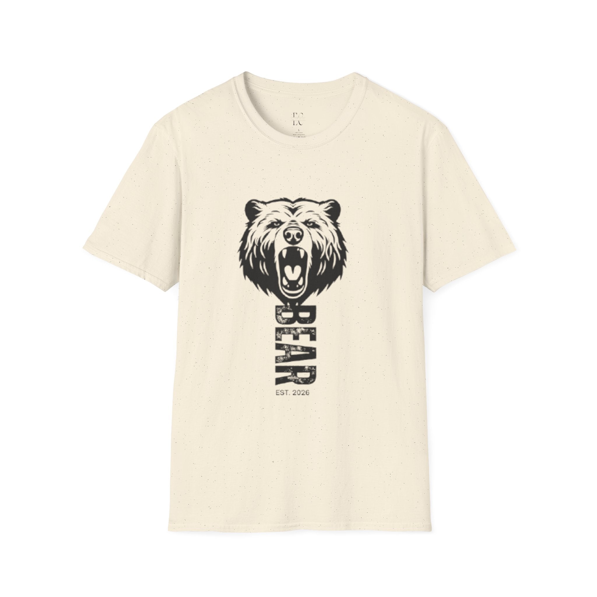 Bear Graphic T‑Shirt — Roaring Bear Vertical Text Design