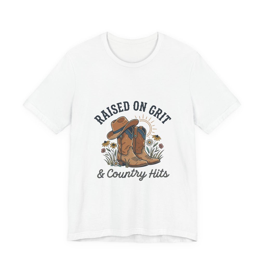 Raised on Grit Cowboy Boots Hat Graphic Tee | western rustic cowgirl prairie vintage