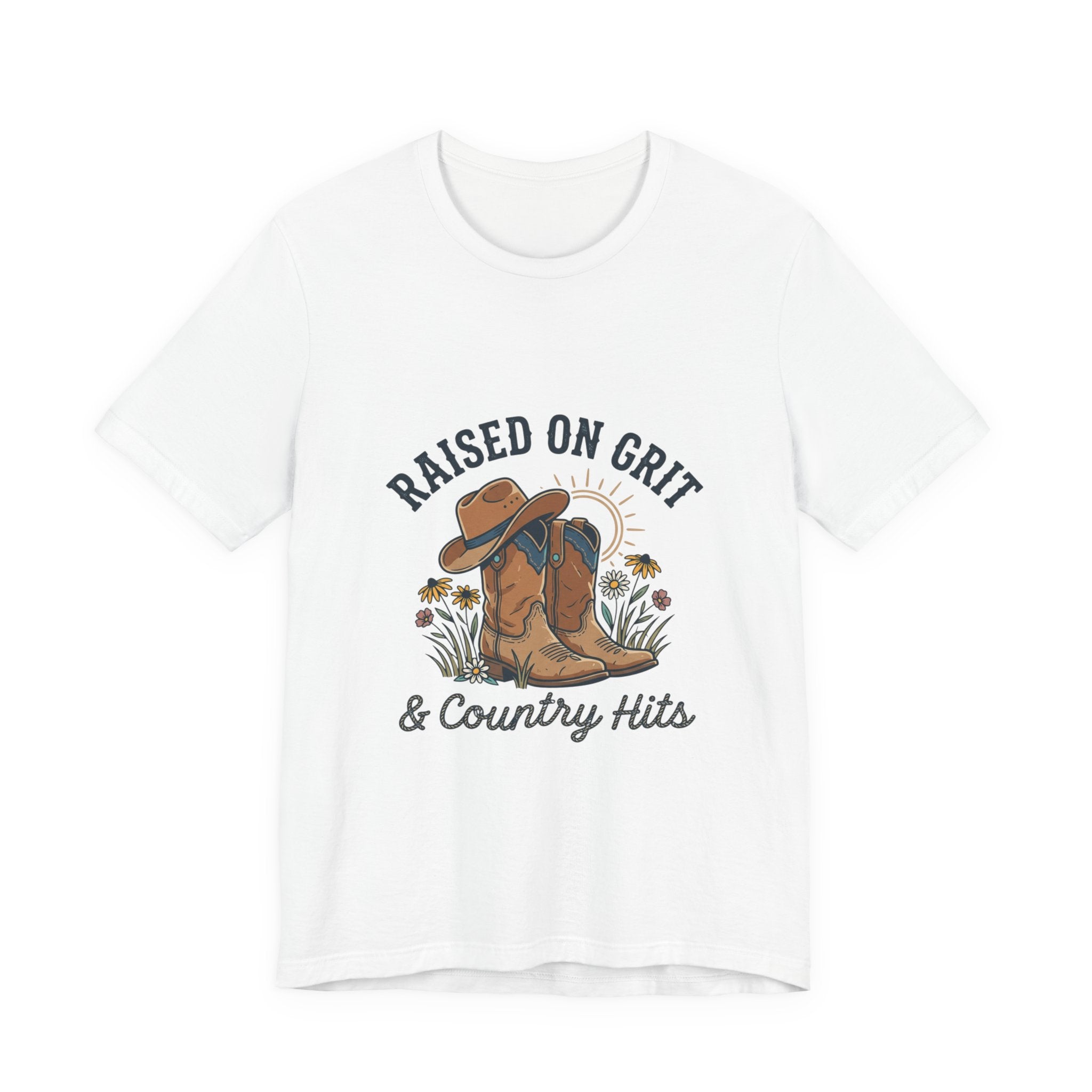 Raised on Grit Cowboy Boots Hat Graphic Tee | western rustic cowgirl prairie vintage