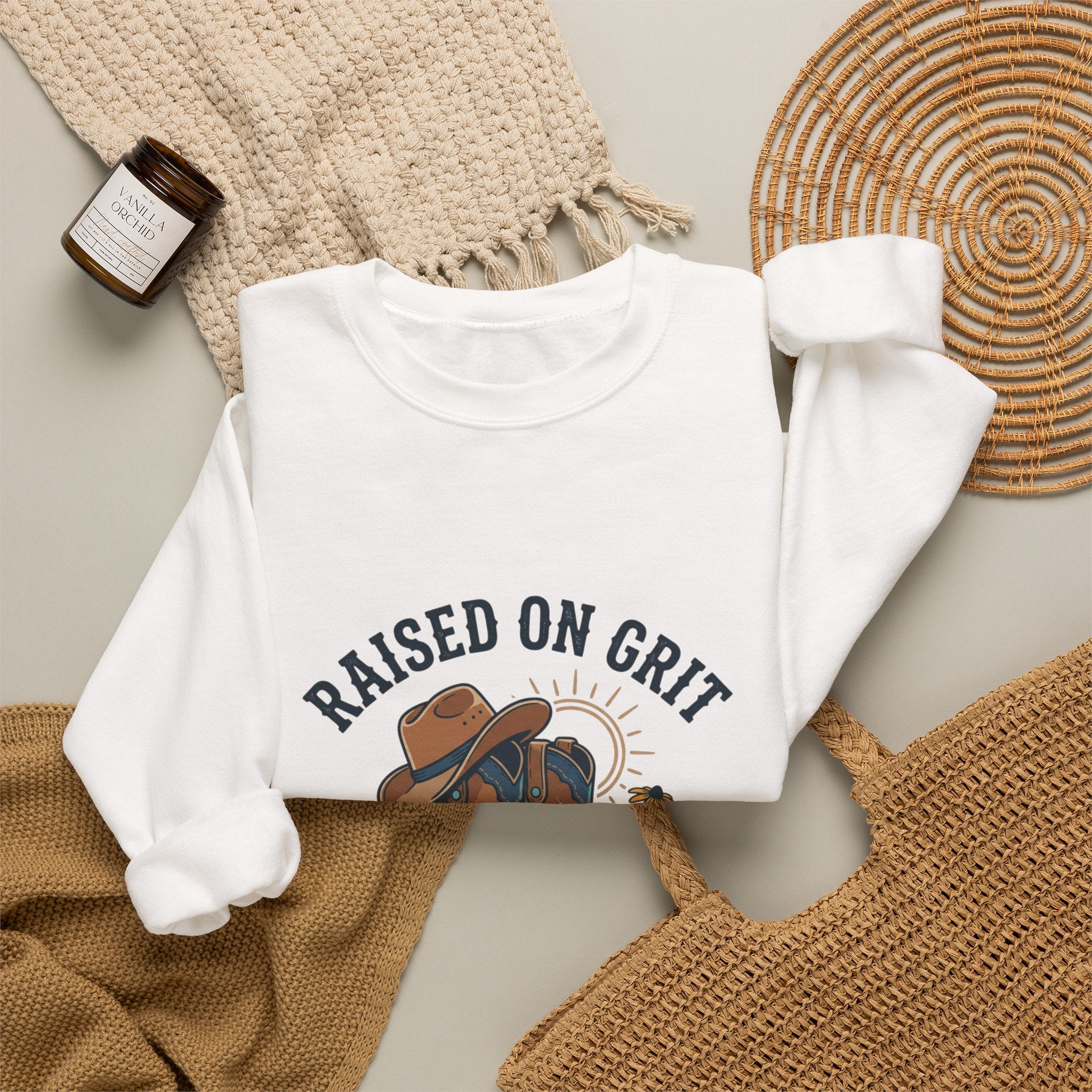 Raised on Grit & Country Hits Sweatshirt | western ranch rustic prairie