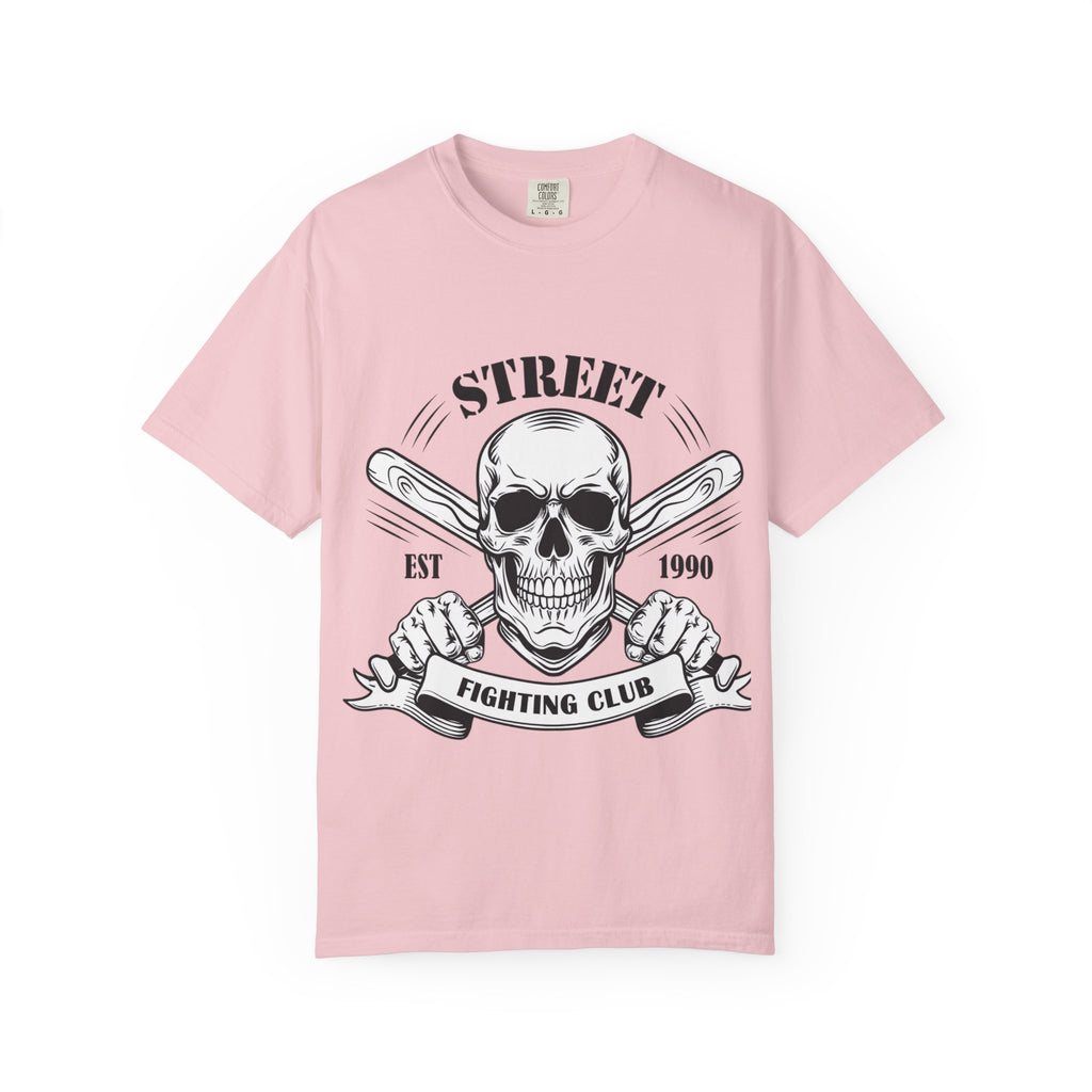 Street Fighting Club Skull T-Shirt — Vintage Skull & Crossed Baseball Bats Design