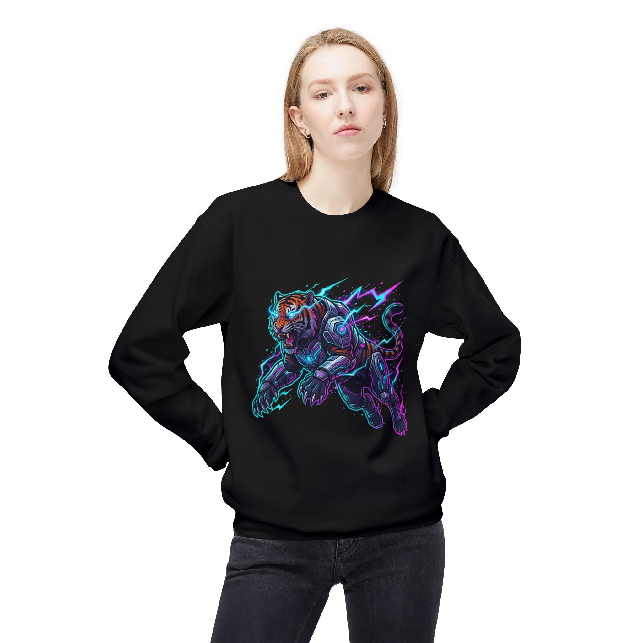 Cyber Panther Sweatshirt — Electric Neon Panther Graphic Crewneck
