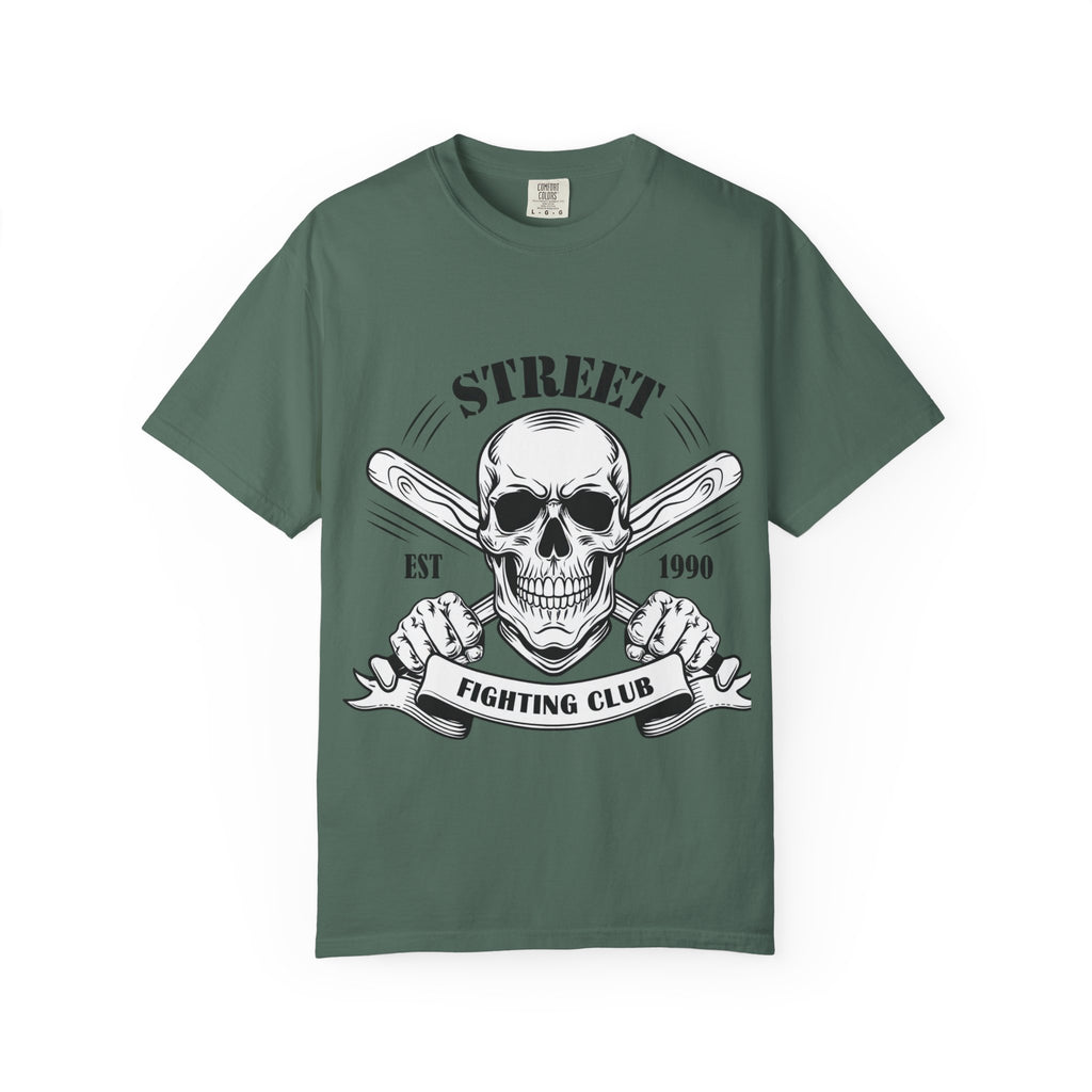 Street Fighting Club Skull T-Shirt — Vintage Skull & Crossed Baseball Bats Design