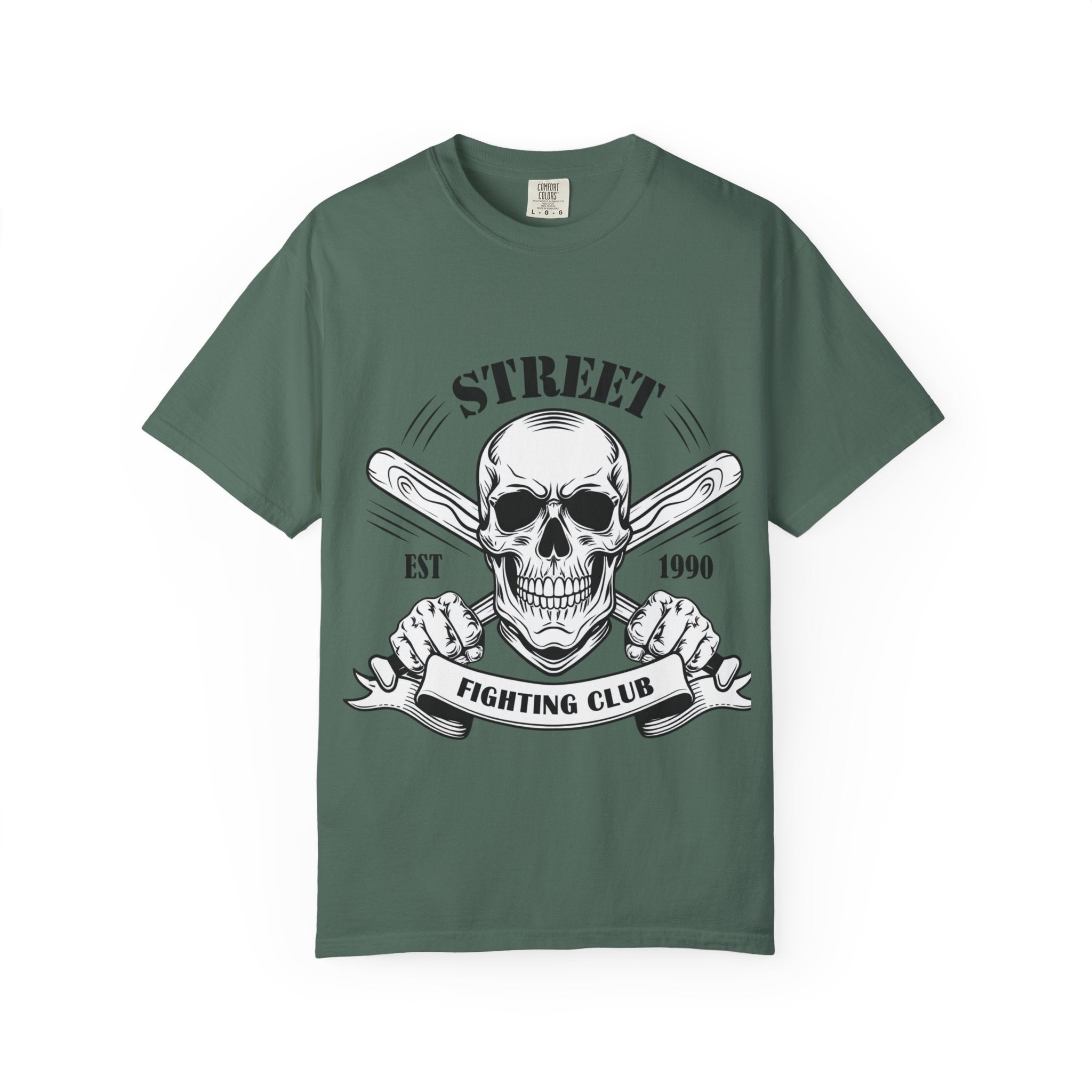 Street Fighting Club Skull T-Shirt — Vintage Skull & Crossed Baseball Bats Design