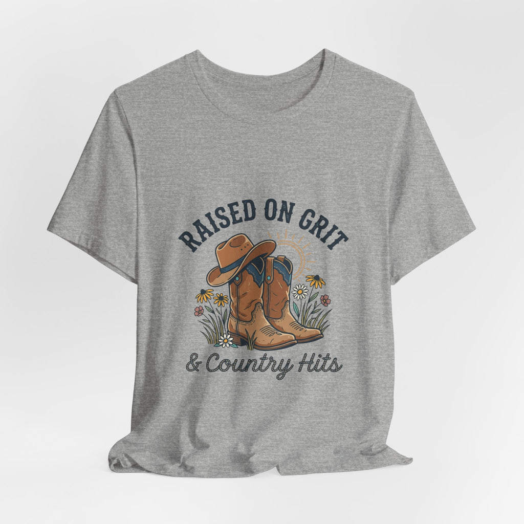 Raised on Grit Cowboy Boots Hat Graphic Tee | western rustic cowgirl prairie vintage