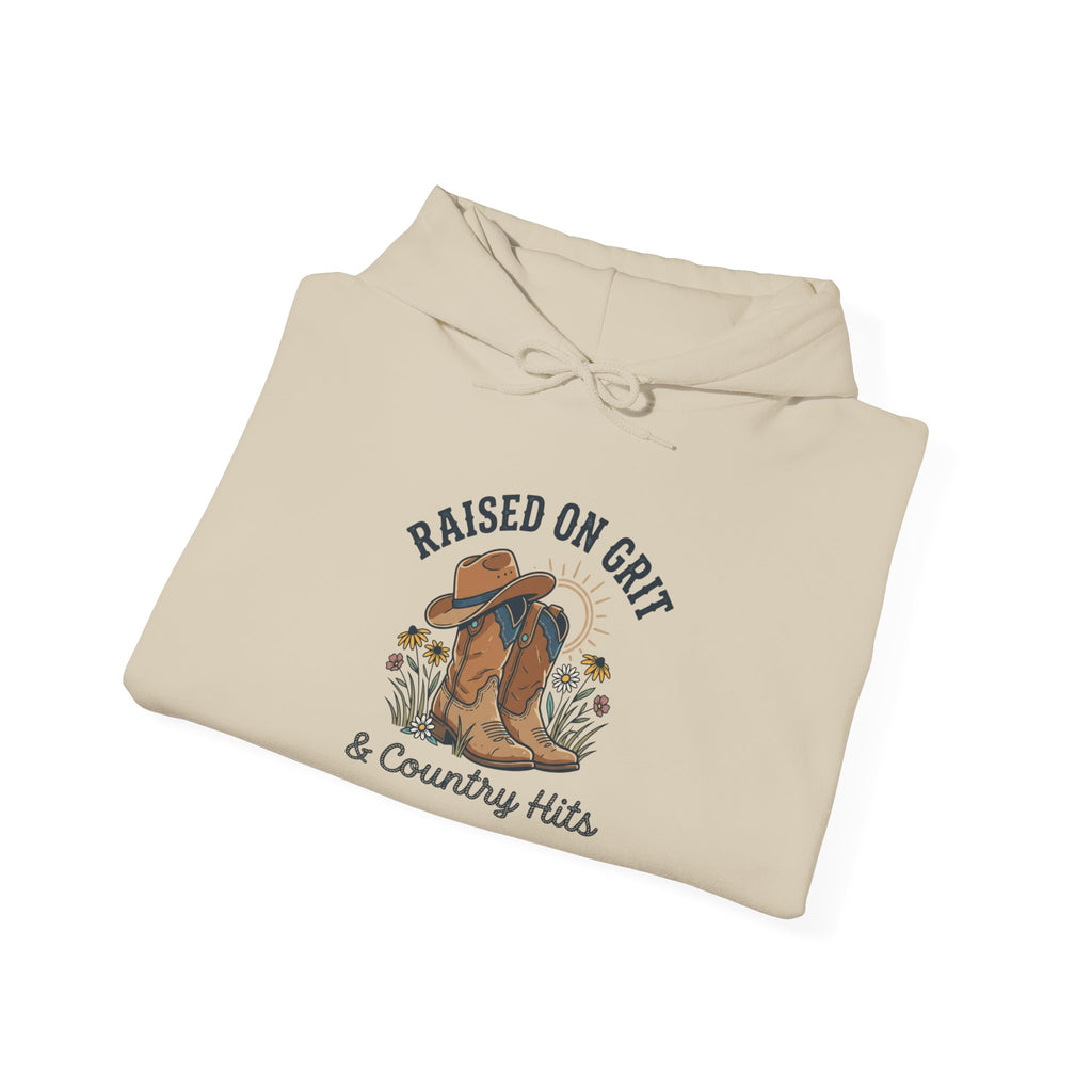 Raised on Grit & Country Hits Hoodie | western ranch cowgirl rustic prairie