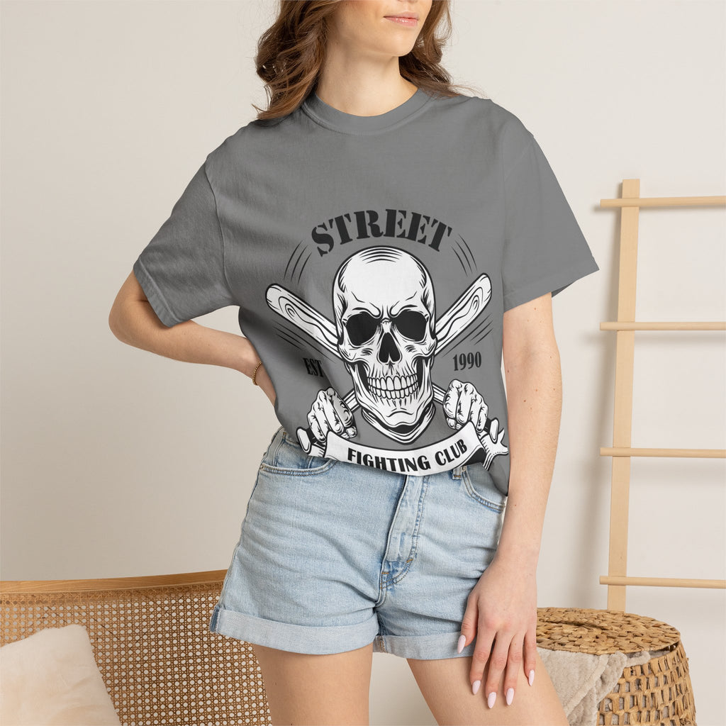 Street Fighting Club Skull T-Shirt — Vintage Skull & Crossed Baseball Bats Design