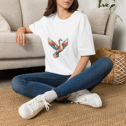 Geometric Origami Crane T-Shirt — Colorful Bird Graphic Tee