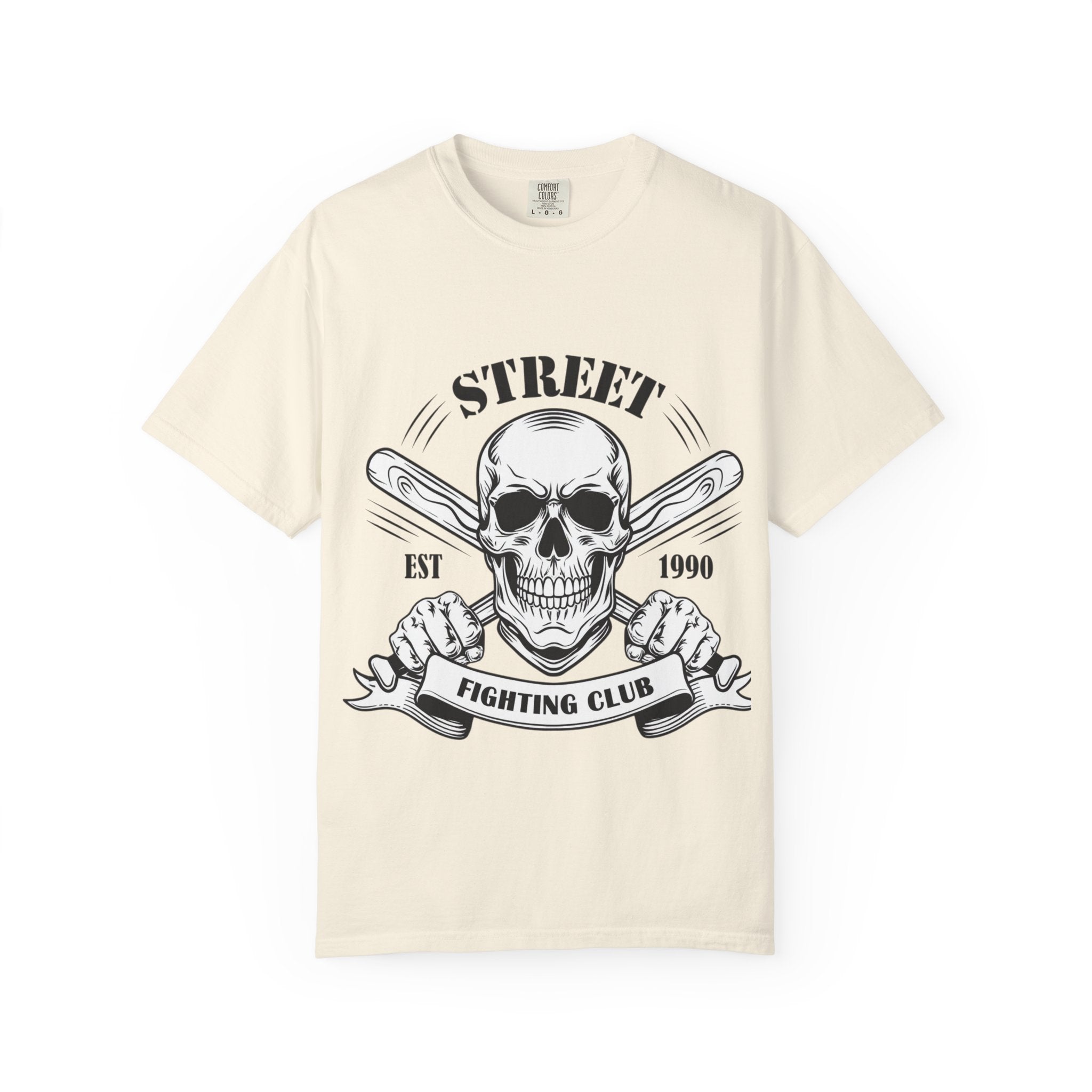 Street Fighting Club Skull T-Shirt — Vintage Skull & Crossed Baseball Bats Design