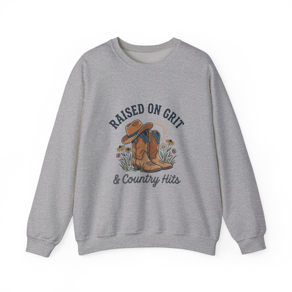Raised on Grit & Country Hits Sweatshirt | western ranch rustic prairie