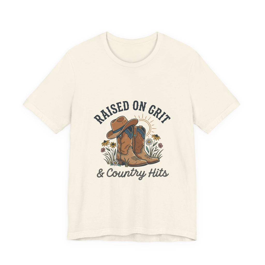 Raised on Grit Cowboy Boots Hat Graphic Tee | western rustic cowgirl prairie vintage