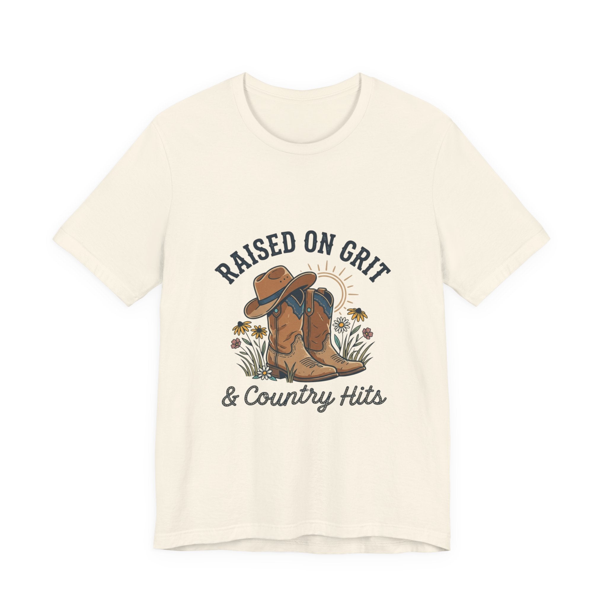 Raised on Grit Cowboy Boots Hat Graphic Tee | western rustic cowgirl prairie vintage