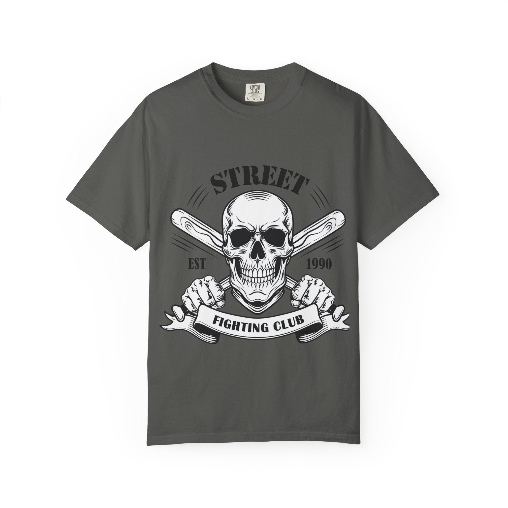 Street Fighting Club Skull T-Shirt — Vintage Skull & Crossed Baseball Bats Design