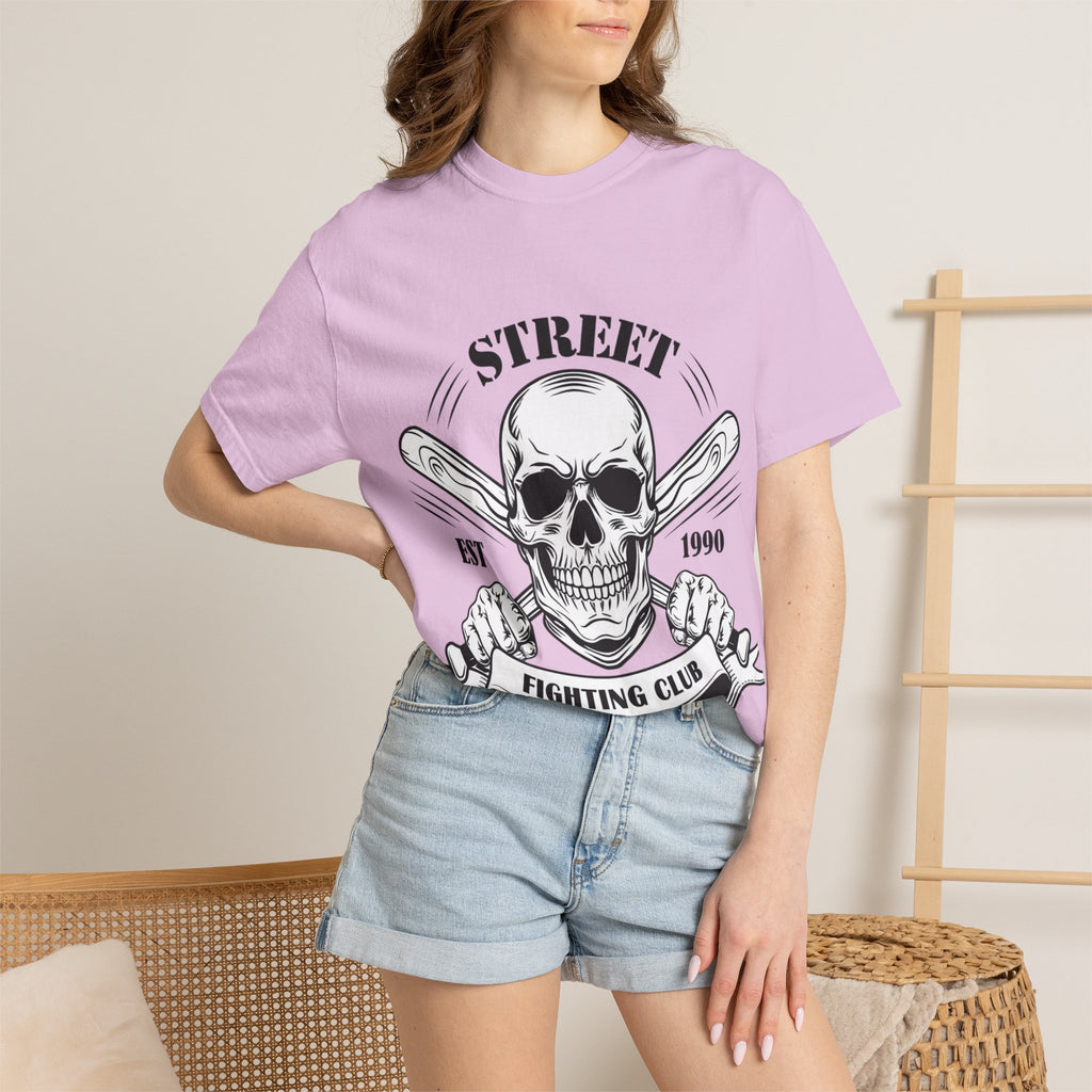 Street Fighting Club Skull T-Shirt — Vintage Skull & Crossed Baseball Bats Design