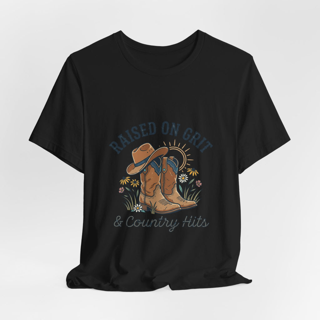 Raised on Grit Cowboy Boots Hat Graphic Tee | western rustic cowgirl prairie vintage