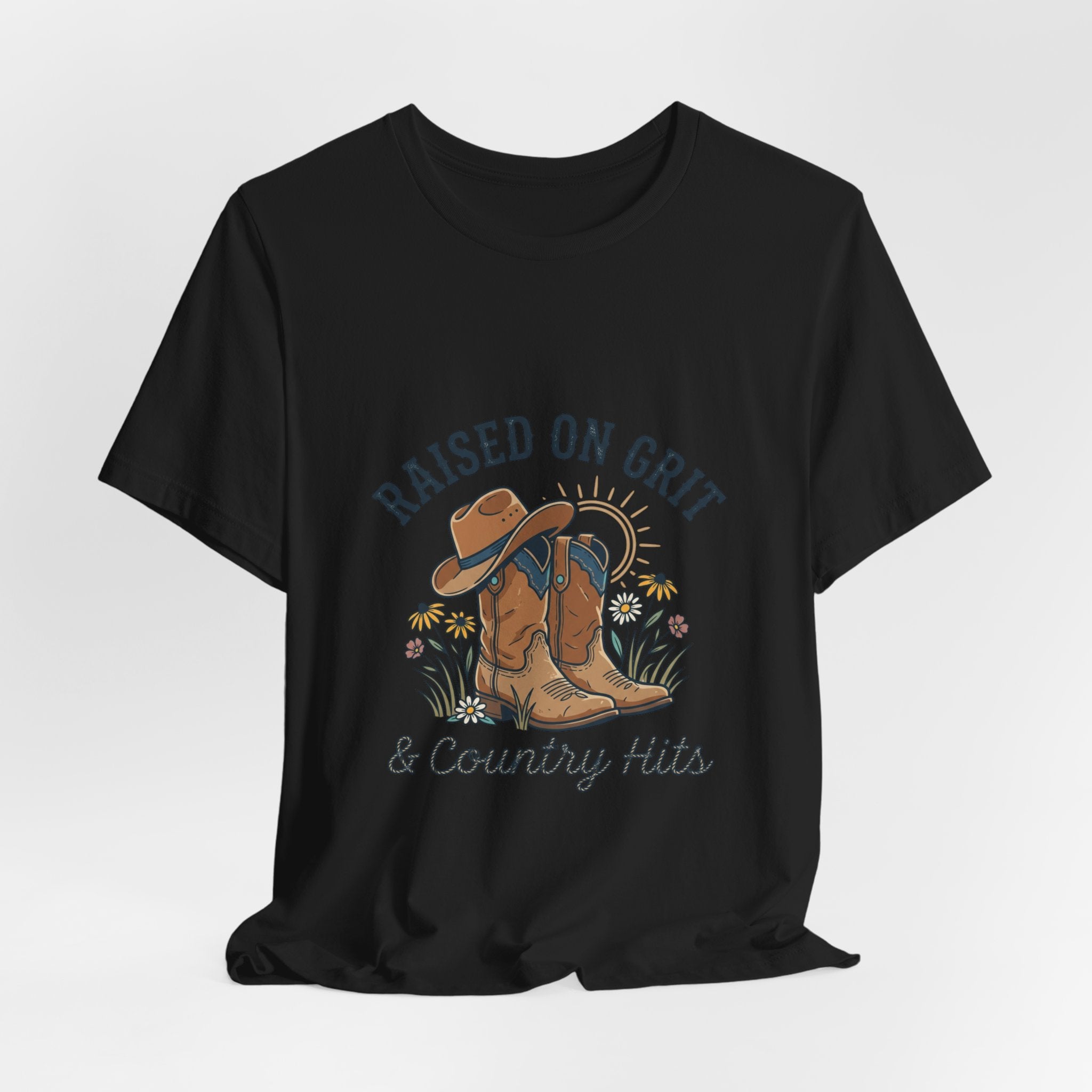 Raised on Grit Cowboy Boots Hat Graphic Tee | western rustic cowgirl prairie vintage