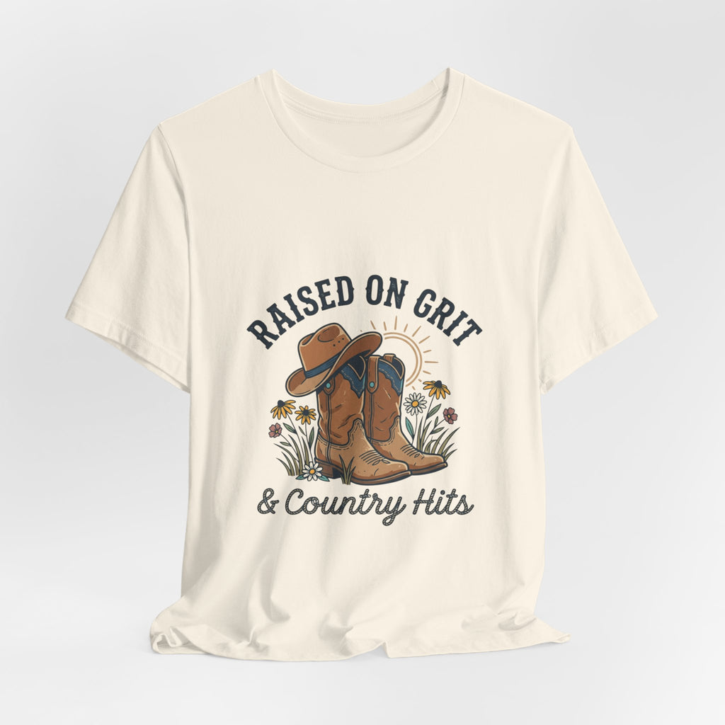 Raised on Grit Cowboy Boots Hat Graphic Tee | western rustic cowgirl prairie vintage