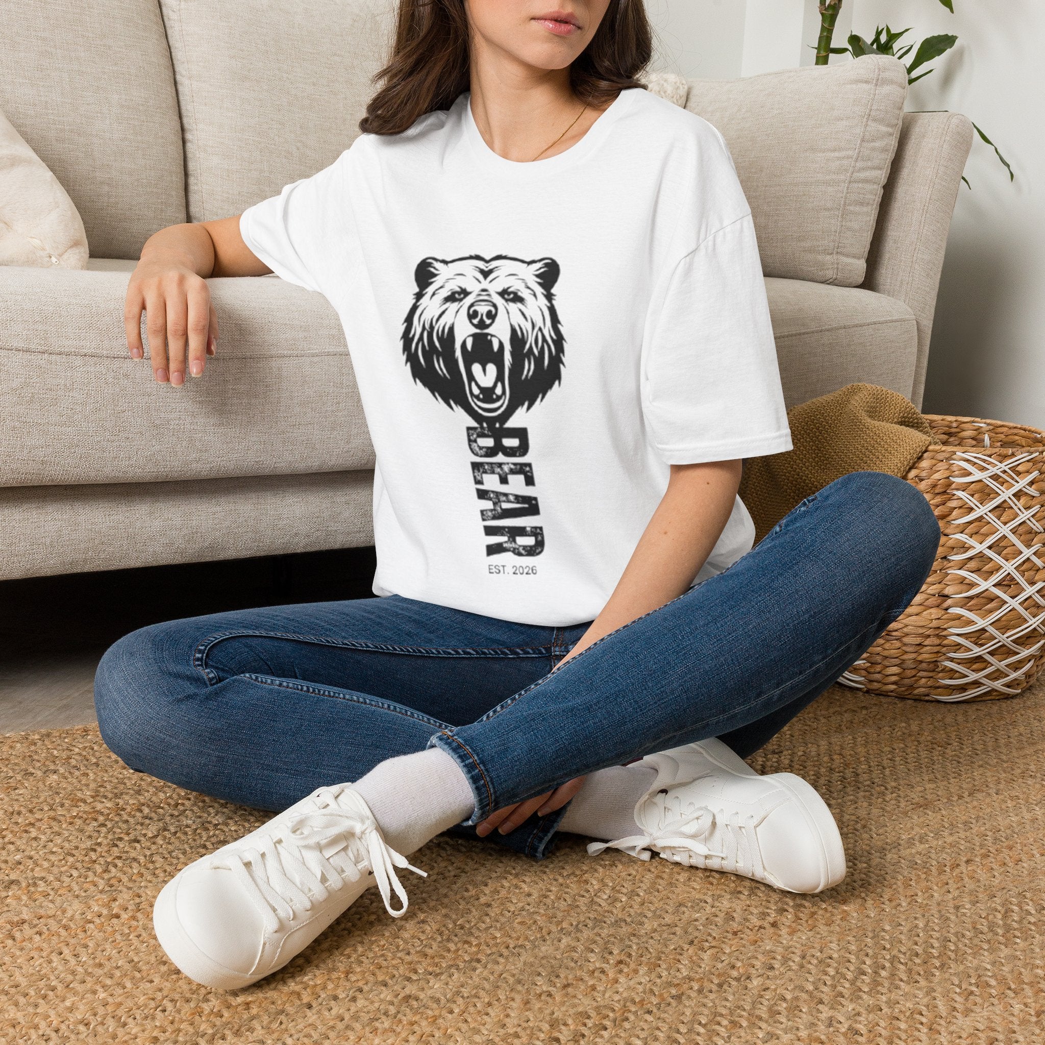 Bear Graphic T‑Shirt — Roaring Bear Vertical Text Design