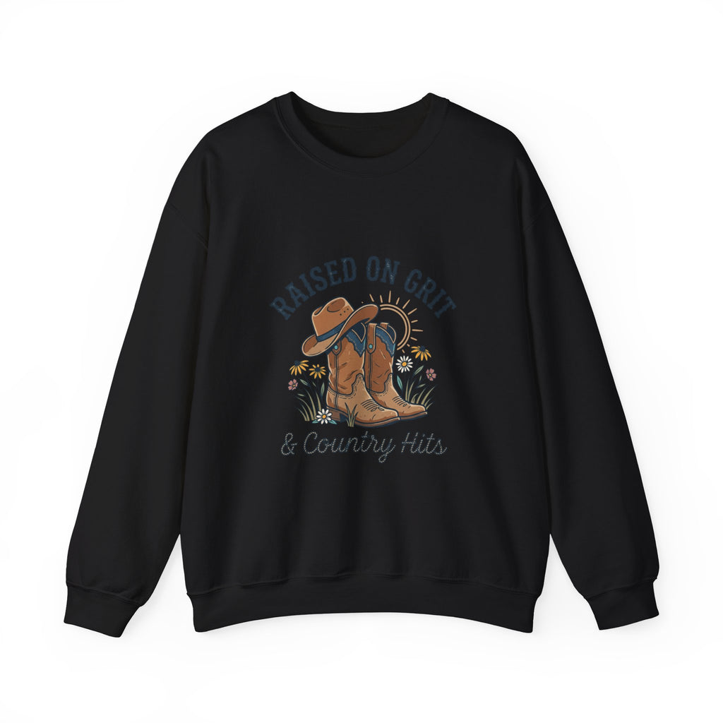 Raised on Grit & Country Hits Sweatshirt | western ranch rustic prairie