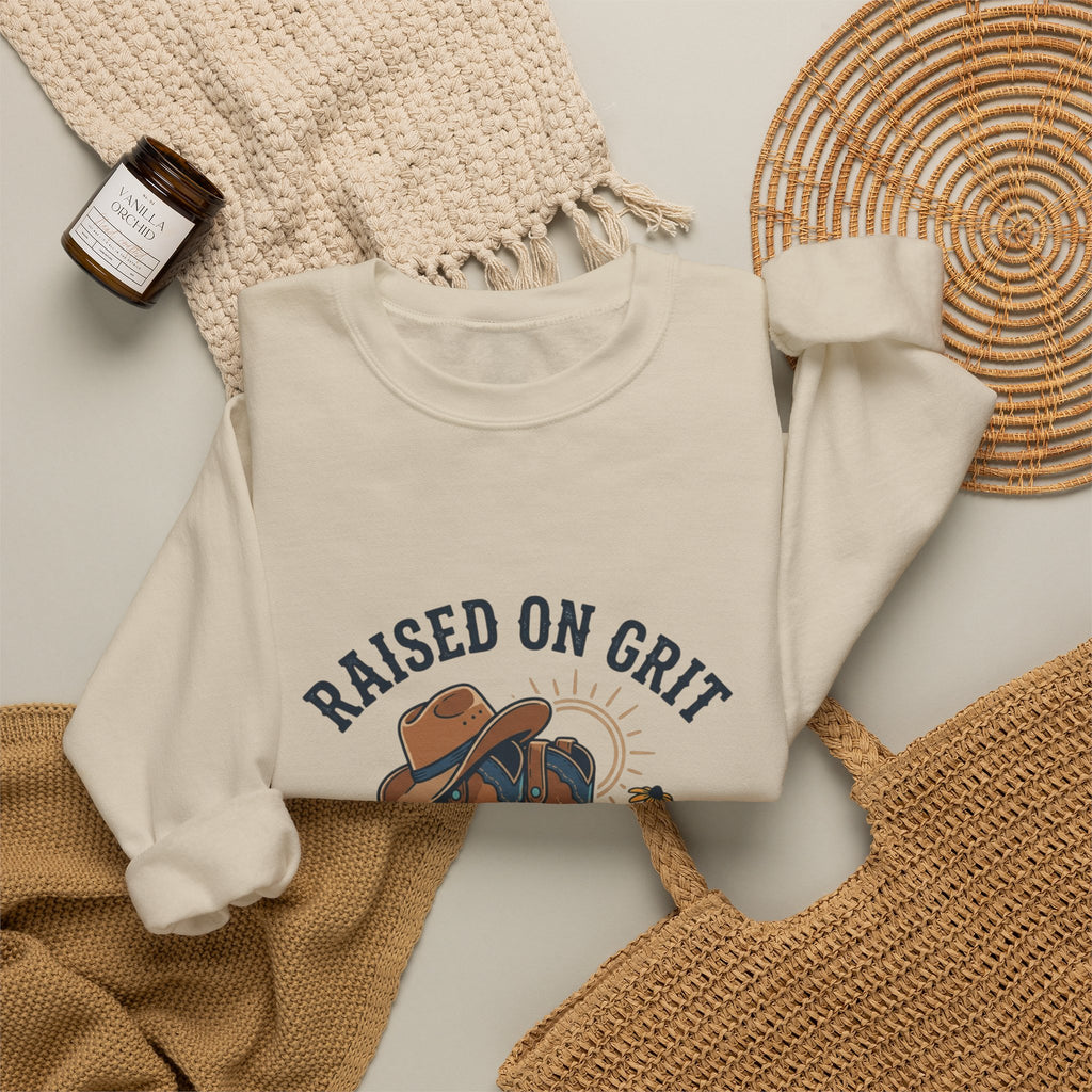 Raised on Grit & Country Hits Sweatshirt | western ranch rustic prairie