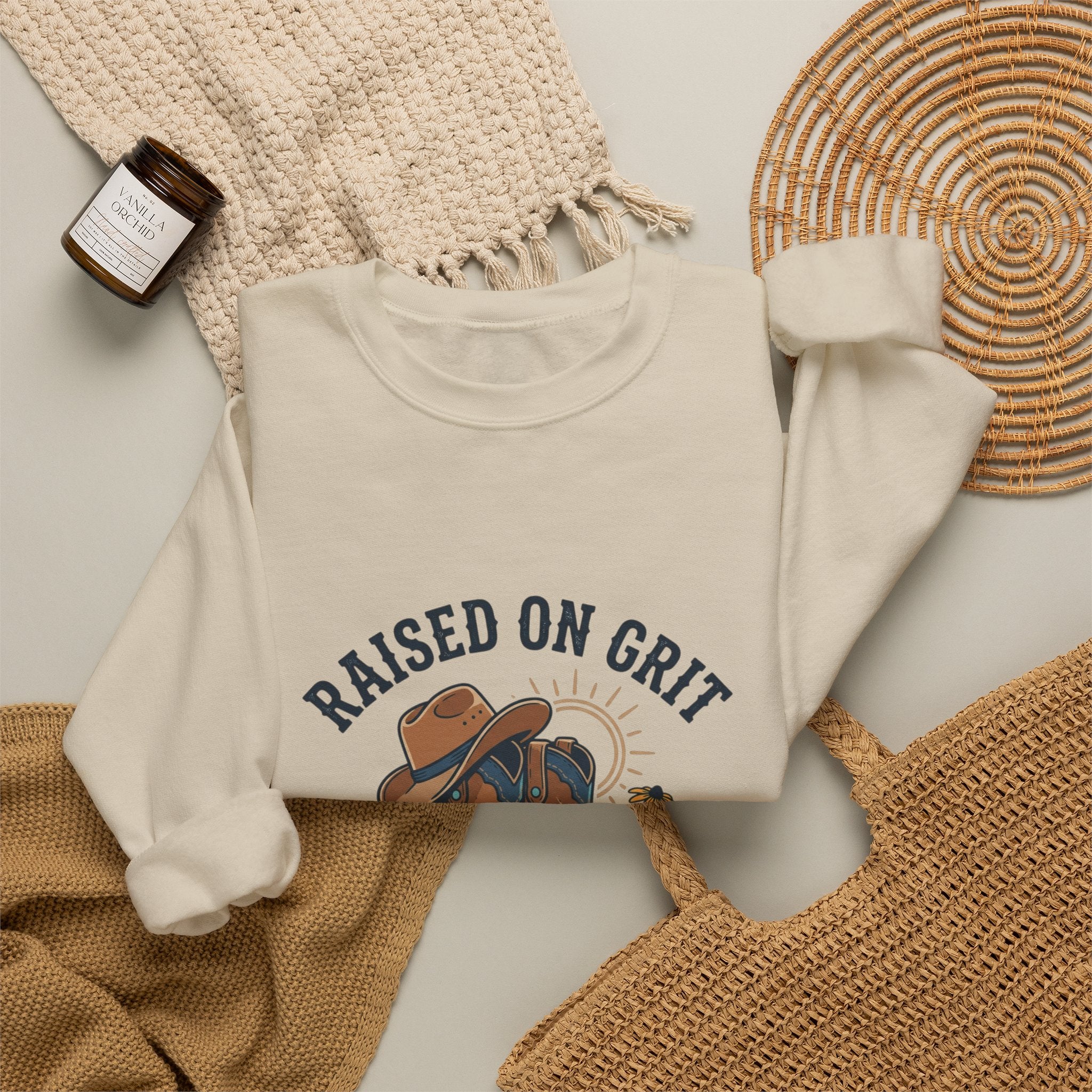 Raised on Grit & Country Hits Sweatshirt | western ranch rustic prairie